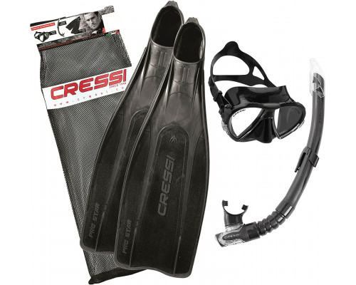 Набор для снорклинга CRESSI PRO STAR BAG, черный, (ласты PRO STAR + маска MATRIX + трубка GAMMA + сумка)