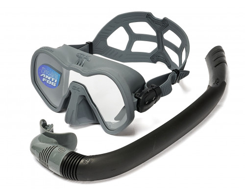 Набор для плавания C4 SKYLINE ANTIFOG GREY, маска, трубка, сумка