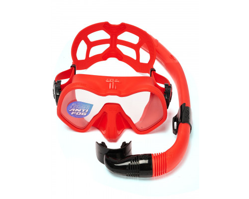 Набор для плавания C4 SKYLINE ANTIFOG RED, маска, трубка, сумка