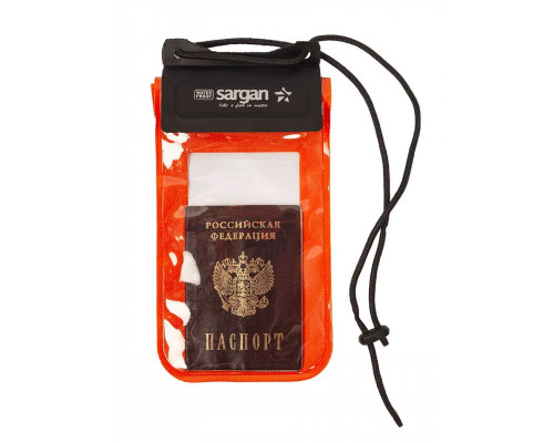 Чехол герметичный SARGAN СУХОВ ОК, c окном под документы и телефон, 12см*18см, оранжевый